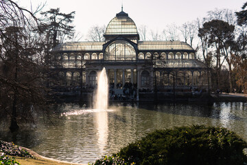 The Glass Palace in Madrid in Retiro Park, by the lake
