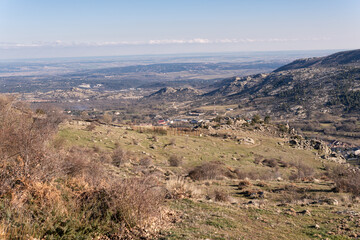 view from the top of the mountain to village Bustarviejo, Madrid