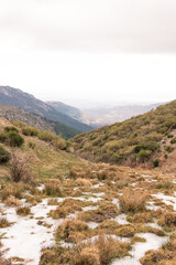mountain landscape with frozen river, Spain, Bustarviejo