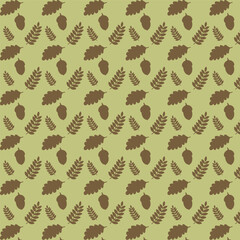 Autumn pattern with leaves and acorns, fall background