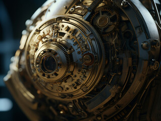 A close-up of a robotic eye with intricate mechanical details.