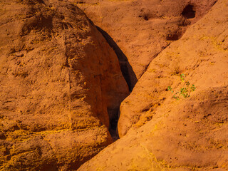 Abstract Rustrel canyon ocher cliffs landscape. Provencal Colorado near Roussillon, Southern France.