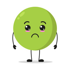 Cute sad peas character. Funny unhappy vegetable cartoon emoticon in flat style. bean emoji vector illustration