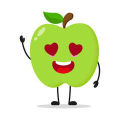 Cute happy green apple character. Funny fall in love fruit cartoon emoticon in flat style. apple emoji vector illustration