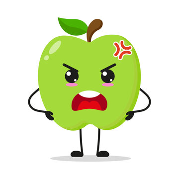 Cute angry green apple character. Funny mad fruit cartoon emoticon in flat style. apple emoji vector illustration