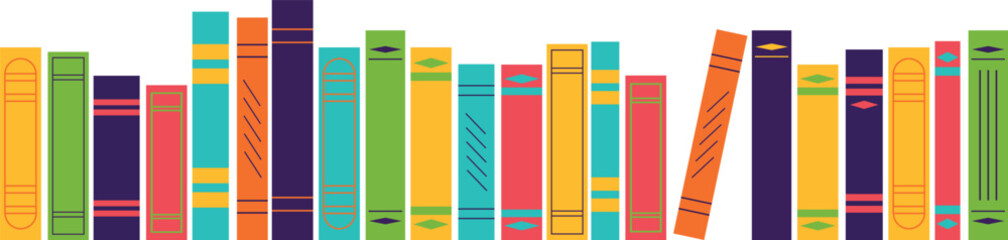 Multicolored books on a transparent background. Vector illustration in flat style.