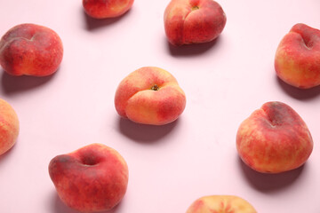 Sweet fig peaches on pink background