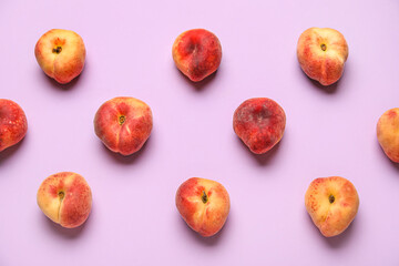 Sweet fig peaches on lilac background