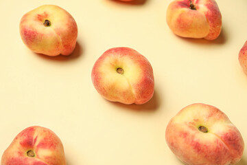 Sweet fig peaches on yellow background