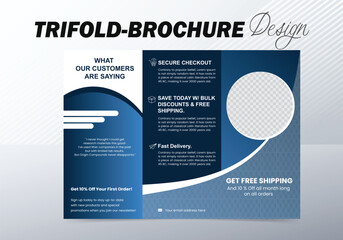 Modern trifold business brochure design template with Blue Accents.