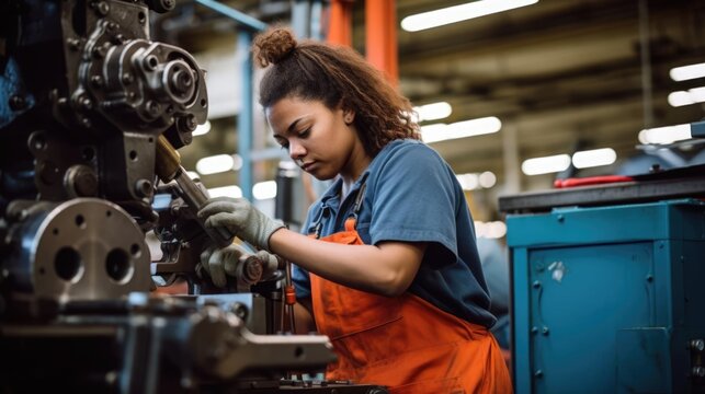 diversity and inclusivity photography woman working on factory machinery