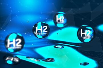 Renewable eco-energy. Chemical model. Concept of hydrogen H2. Hydrogen energy based on renewable...