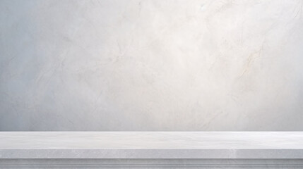Empty white marble table on white marble wall background. Minimal background for display or montage your products