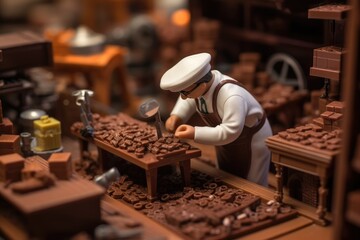 Small toy chocolatier making chocolates