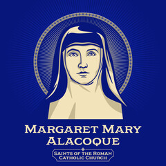 Catholic Saints. Margaret Mary Alacoque (1647-1690) was a French Catholic Visitation nun and mystic who promoted devotion to the Sacred Heart of Jesus in its modern form. - obrazy, fototapety, plakaty