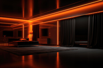Dark room with orange led lights