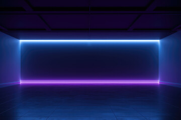 Empty dark room with neon led lights