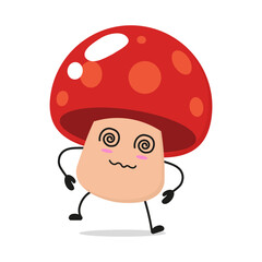 Cute dizzy mushroom character. Funny confused fungus cartoon emoticon in flat style. mushroom emoji vector illustration