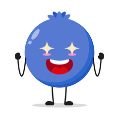 Cute excited blueberry character. Funny electrifying fruit cartoon emoticon in flat style. berries emoji vector illustration