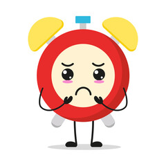 Cute gloomy alarm clock character. Funny sad clock cartoon emoticon in flat style. alarm clock emoji vector illustration