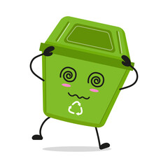 Cute dizzy trash bin character. Funny confused dustbin cartoon emoticon in flat style. wastebin emoji vector illustration