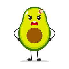Cute angry avocado character. Funny mad fruit cartoon emoticon in flat style. avocado emoji vector illustration