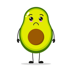 Cute sad avocado character. Funny unhappy fruit cartoon emoticon in flat style. avocado emoji vector illustration