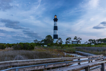 Bodie Island Lighthouse at dawn on the Outer Banks in North Carolina, USA - 640384327