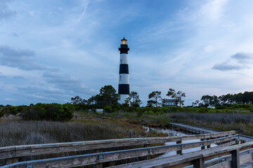 Bodie Island Lighthouse at dawn on the Outer Banks in North Carolina, USA - 640384337