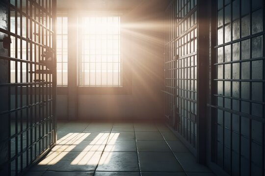Prison cell with rays of light from the window.