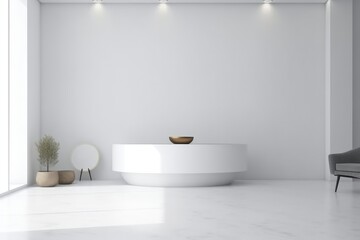 Fototapeta na wymiar Reception with empty white wall for logo mock up design.