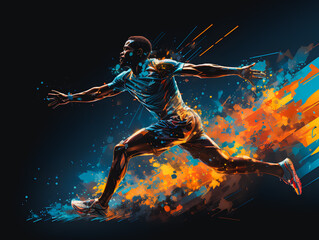 Athletics athlete running. Colorful illustration. Silhouette of a running athlete. Olympic Games Paris 2024.