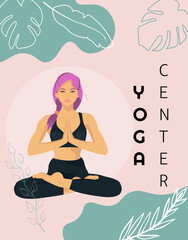 Fototapeta na wymiar Girl doing yoga, faceless style, yoga center poster