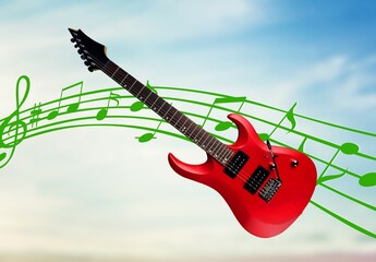 World Music concept, music guitar in sky