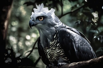 tropical harpy eagle bird, bright wildlife, vibrant blured background. Generative AI - obrazy, fototapety, plakaty