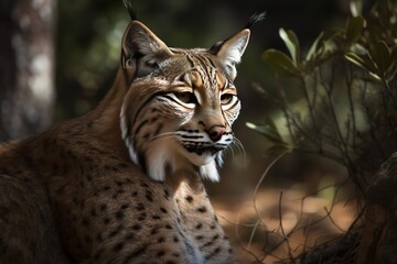 Iberian lynx portrait  wild animal. Generated AI