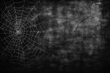 Spider Web Against Grunge Black Wall. Halloween Background