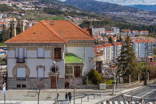 Winter cityscape with architecture in the small town of Serra da Estrela region, Portugal.