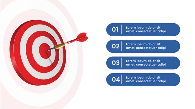 objective achieved, and summary target concept with four steps infographics
