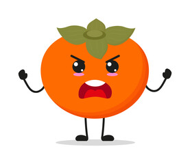 Cute furious persimmon character. Temperament fruit cartoon emoticon in flat style. persimmon vector illustration