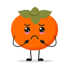 Cute gloomy persimmon character. Funny sad fruit cartoon emoticon in flat style. persimmon vector illustration