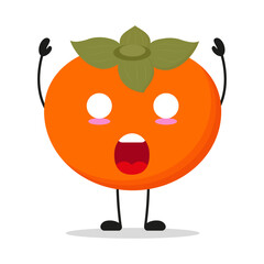 Cute shocked persimmon character. Funny fruit cartoon emoticon in flat style. persimmon vector illustration