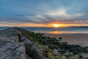 Sunset at the beach in Costa da Caparica, Portugal