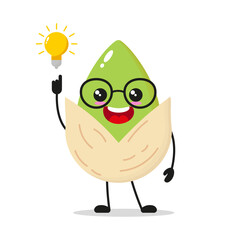 Cute smart pistachio character. Funny fruit got inspiration idea cartoon emoticon in flat style. pistachio emoji vector illustration