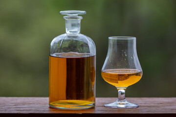 Single malt scotch whisky in selective focus and minimalistic photo. Space for text
