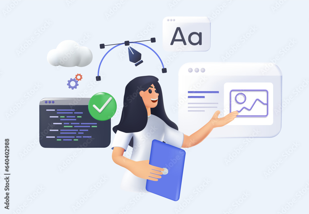 Leinwandbilder 3d web designer. web ui-ux design, web development concept. web design, application design, coding, 