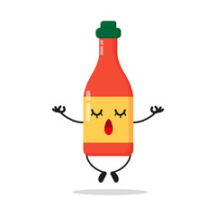 Cute relax tomato sauce bottle character. Funny yoga tomato sauce cartoon emoticon in flat style. tomato, sauce, bottle meditation vector illustration