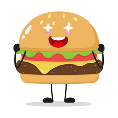 Cute excited hamburger character. Funny electrifying cheeseburger cartoon emoticon in flat style. junk food vector illustration