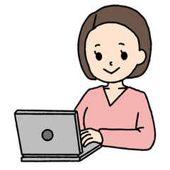 パソコン作業をするボブヘアの女性