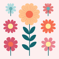 Set of spring colorful flowers: A collection of blossoms in various hues, celebrating the beauty of spring. Perfect for creating greeting cards, Easter decorations, and thanksgiving displays.